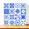 Ceramic Tile Set with Blue Floral and Bird Patterns – 16 Pieces