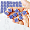 Ceramic Tile Set with Blue Geometric Floral Pattern – 16 Pieces