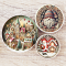 Christmas miniature plate set featuring Santa, a cozy village, and a festive gnome design. Ideal for holiday decor in dollhouses or seasonal collections.