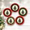 Miniature Christmas tree plates with plaid designs, set of 5, perfect for dollhouse holiday displays or festive miniature decor.