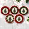 Miniature Christmas tree plates with plaid designs, set of 5, perfect for dollhouse holiday displays or festive miniature decor.