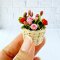 Dollhouse Miniatures Red Pink Rose Clay Flower in Wicker Basket Fairy Garden Plants Decoration