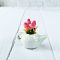 Dollhouse Miniatures Pink Tulip Clay Flower in Ceramic Vase Pot Fairy Garden Plants Decoration