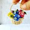 Dollhouse Miniatures Clay Hydrangea Colorful Flower in Wicker Basket