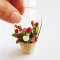 6 Mini Clay Rose Flowers in Bamboo Basket Dollhouse Miniature Fairy Garden Room Valentine Decoration