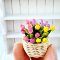 Dollhouse Miniatures Colorful Tulip Clay Flower in Wicker Basket Fairy Garden Plants Decoration