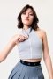 AHT126 Collared zip up rib crop top