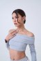 AHT113 Rib off Shoulder long sleeve crop top