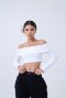 AHT113 Rib off Shoulder long sleeve crop top