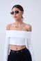 AHT113 Rib off Shoulder long sleeve crop top