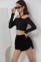 AHT046 Triangle halter long sleeve crop top