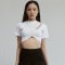 AHT077 Oblique slash rib crop top