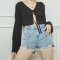 AHT038 Bow tie long sleeve crop top