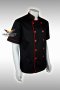 เสื้อกุ๊ก เสื้อเชฟ ชุดเชฟ เสื้อพ่อครัว แขนสั้น สีดำกุ๊นแดง (FSS0105)
