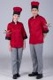 เสื้อกุ๊ก เสื้อเชฟ ชุดเชฟ เสื้อพ่อครัว แขนสามส่วน สีแดง ปกดำ (FSS0331)