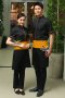 เสื้อพนักงานเสิร์ฟ เสื้อเสิร์ฟ เสื้อเชิ้ต เสื้อฟอร์ม เสื้อพนักงานต้อนรับ ชุดพนักงานเสิร์ฟ คอจีน สีดำกุ๊นเหลือง (SHI1104)