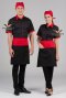 เสื้อพนักงานเสิร์ฟ เสื้อเสิร์ฟ เสื้อเชิ้ต เสื้อฟอร์ม เสื้อพนักงานต้อนรับ ชุดพนักงานเสิร์ฟ สีดำปกคอแดง (SHI1401)