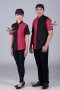 เสื้อพนักงานเสิร์ฟ เสื้อเสิร์ฟ เสื้อเชิ้ต เสื้อฟอร์ม เสื้อพนักงานต้อนรับ ชุดพนักงานเสิร์ฟ ทูโทนดำ-แดง (SHI2001)