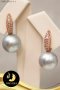 ต่างหู Latch Back ตัวเรือนเงิน 92.5 ชุบ Pink Gold ประดับเพชร ห้อยมุกแท้ E0235-3-1 / SN0430YE512