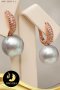 ต่างหู Latch Back ตัวเรือนเงิน 92.5 ชุบ Pink Gold ประดับเพชร ห้อยมุกแท้ E0235-3-1 / SN0430YE512
