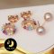 [Silver925] ต่างหูติดหู+แป้นประดับ [Topaz] หลากสี 3ct. น้ำจืดเซมิโอลด์โรส [ชุบพิงค์โกลด์] 8-8.5mm. AAA / ต432