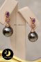 ตัวเรือนต่างหูห้อยมุก ประดับพลอยแท้ White Topaz, Amethyst 0.45ct. [เงินชุบพิ้งค์โกลด์]