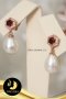 ตัวเรือนต่างหูติดหูทรงหกเหลี่ยมประดับพลอยแท้ White topaz, Garnet 0.6ct. [เงินชุบพิ้งค์โกลด์]