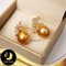ต่างหูติดหูดอกอูนิโกะใหญ่ มุก South Sea สีทองเข้ม Deep Gold ทรงไข่ ขนาด 11.5-12 mm เกรด AA+  ตัวเรือนเงินแท้ชุบทอง ประดับพลอยแท้ White Topaz  /  E612