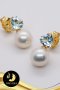 ต่างหูติดหูพลอยแท้ Sky Blue Topaz ห้อยมุกบาร็อค สีขาว ตัวเรือนเงินแท้ชุบทอง / SN0680Y / V086