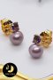 ต่างหูติดหูพลอยแท้ Amethyst ห้อยมุก Edison สีม่วง ตัวเรือนเงินแท้ชุบทอง / SN0230Y / V081