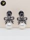 ต่างหูโบว์ใหญ่ห้อยมุก Vintage beautiful earrings ตัวเรือนเงินแท้ชุบ Black Rhodium / SN0350YSSE23