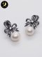 ต่างหูโบว์ใหญ่ห้อยมุก Vintage beautiful earrings ตัวเรือนเงินแท้ชุบ Black Rhodium / SN0350YSSE23