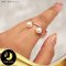แหวนมุกทวินฮัลเลย์ มุกน้ำจืดเกรดพรีเมี่ยม สีขาว ทรง Semi-round ขนาด 5-6 mm เกรด AA+ ตัวเรือนเงินแท้ 92.5 ชุบPink Gold ประดับพลอยแท้ White Topaz / R747