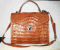 Genuine Belly Caiman Leather Handbag/Shoulder Bag in Tan #CRW314H-TA-BELLY