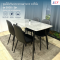 Good model, 4-seat gray marble ceramic top dining table set, PVC leather chair cushion