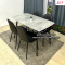 Good model, 4-seat gray marble ceramic top dining table set, PVC leather chair cushion