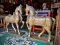 BRI38 Wooden Horses with Embossed Brass Set of 2