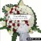 พวงหรีดดอกไม้สด เกียรติอนงค์ (LXL28) ดีไซน์โมเดิร์นสีขาว-แดง ประดับด้วยดอกหน้าวัวขาว