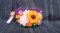 กระเป๋าตังค์ผ้าถัก แต่งดอกไม้ สีม่วง-ส้ม-เขียว