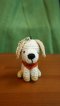 White dog crochet keychain, Orange Collar