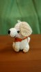 White dog crochet keychain, Orange Collar