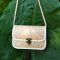 กระเป๋าสานสะพายข้าง ตะขอเกี่ยว ทรงยาว ขอบขาว