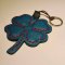 Navy Blue Clover Keychain with Red Thread