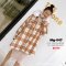 [พร้อมส่ง S] [Mg-047] เสื้อโค้ทกันหนาวสีน้ำตาลลายสก๊อต โค้ทผ้าวูลกันหนาว แต่งปกขนเฟอร์สีขาว สวยมากๆค่ะ