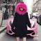 [พร้อมส่ง S,M] [Mn-033] เสื้อโค้ทมีฮู้ดวอร์มสีดำ หมวกฮู้ดแต่งขนเฟอร์สีชมพูพิ้งค์ มีกระเป๋าหน้าสองข้าง