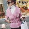  [พร้อมส่ง M,L] [Coat] [WL-086-1] เสื้อโค้ทสั้นกันหนาวสีชมพู ปกกว้าง มีเข็มขัดให้ 
