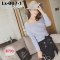  [PreOrder] [Lx-007-1] เสื้อไหมพรมเปิดไหล่สีฟ้า ผ้าไหมพรมหนาแขนยาว ใส่ตัวเดียวสวยมาก