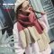 [พร้อมส่ง] [Sc-040-2] Scarf ผ้าพันคอไหมพรมสีแดงปลายครีม ผ้าไหมพรมผสมวูล ปลายลายถักสวย สีตัดกันสวยมาก