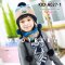 [พร้อมส่ง] [Kid-A027-1] ชุดหมวกไหมพรมผ้าพันคอกันหนาวเด็ก สีน้ำเงินลายกวาง ด้านในซับขนกันหนาว (ชุด 2 ชิ้น)