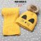 [พร้อมส่ง] [Kid-A032-2] ชุดหมวกไหมพรมผ้าพันคอกันหนาวเด็ก สีเหลืองลายแมว ด้านในซับขนกันหนาว (ชุด 2 ชิ้น)